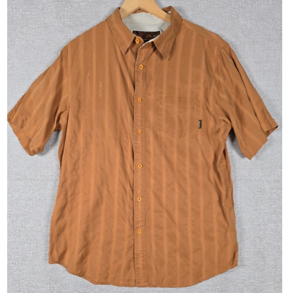 Prana Mens XL‎ Short Sleeve Button Down Shirt Ginger Brown Textured Corduroy